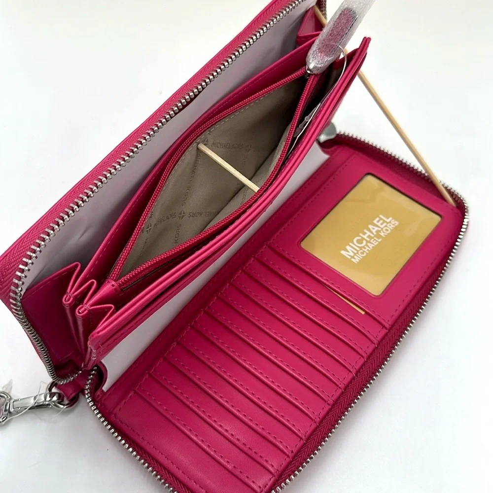 MICHAEL KORS Continental Wristlet Phone Case Wallet Dragonfruit   NWT